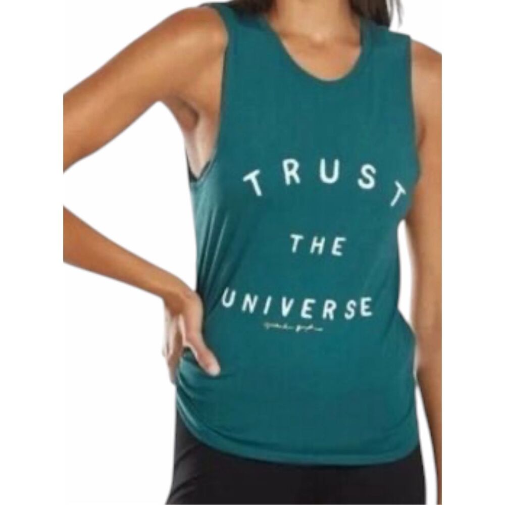 SPIRITUAL GANGSTER Trust The Universe Graphic Muscle Tank Top Green Small